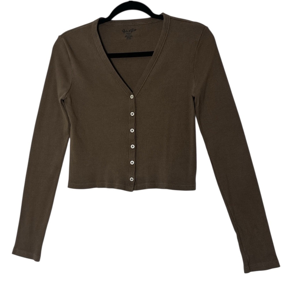 Brandy Melville John Galt Top Women's‎ Crop One Size Brown Long Sleeve Button Up